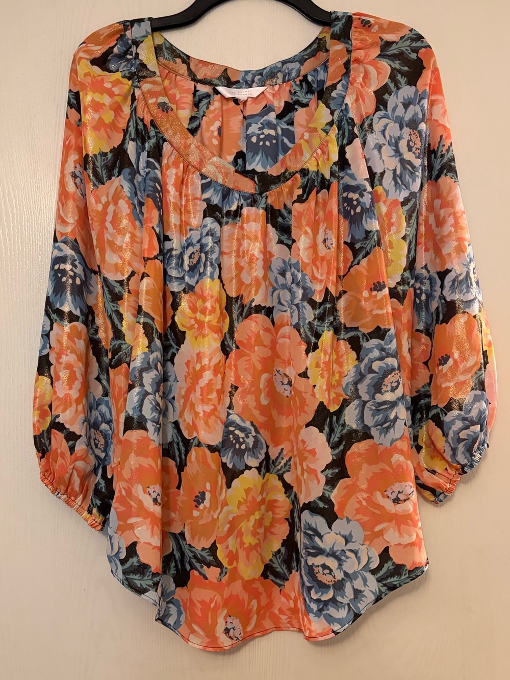 LC Lauren Conrad Coral & Blue Floral Blouse